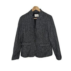 Maison Jules Women's Houndstooth Blazer Black White Size 4 Anchor Buttons A1